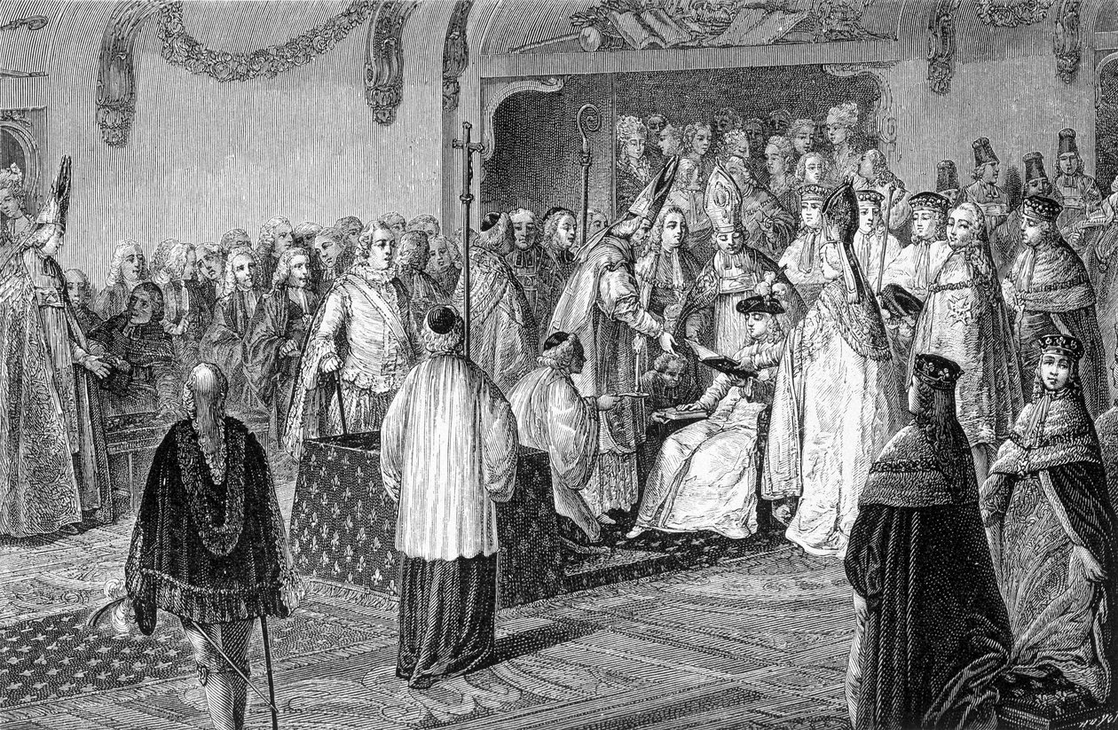 El juramento de Luis XVI durante su sagrada grabación de French School