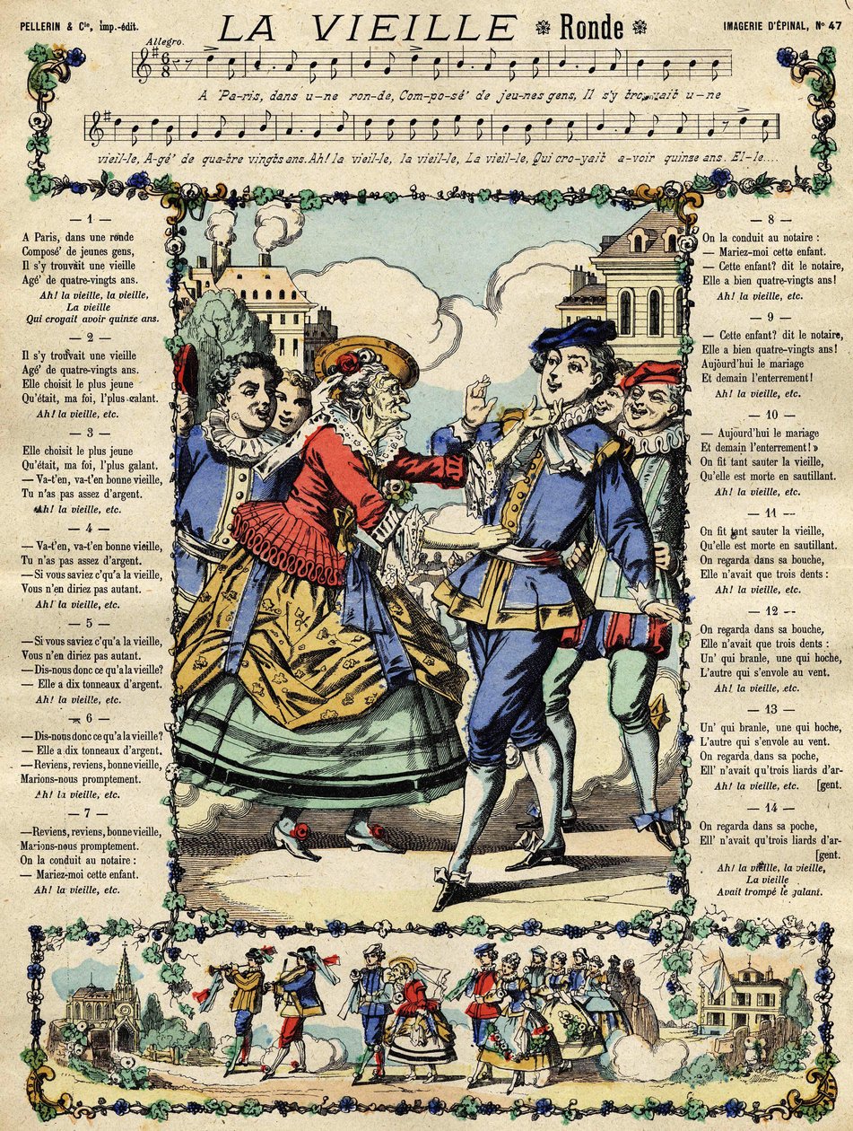 La vieja, canción popular. Imagen de Épinal del siglo XIX de French School