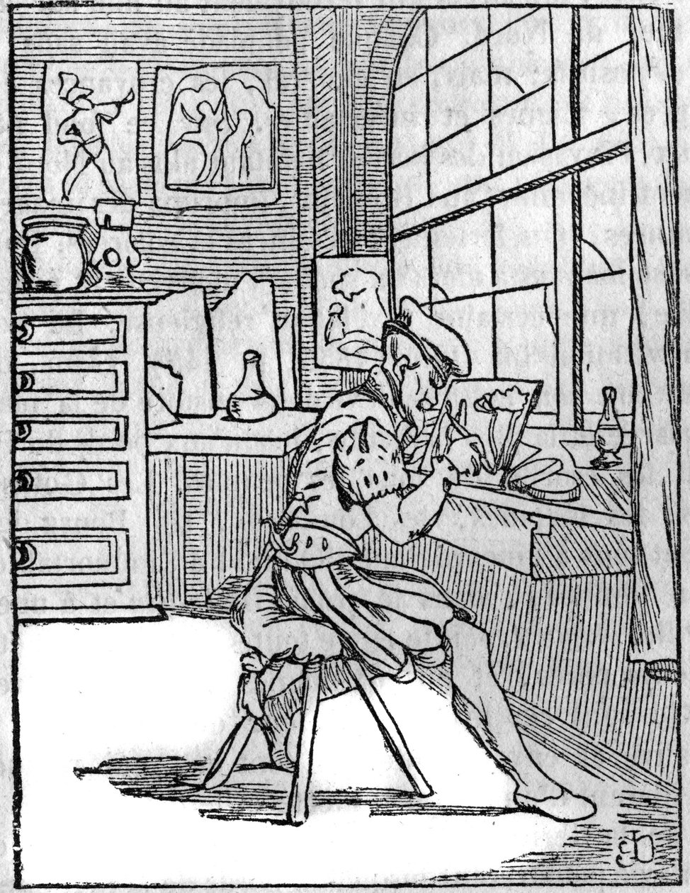 El pintor sobre vidrio (Vitripictor) en el siglo XVI. de French School