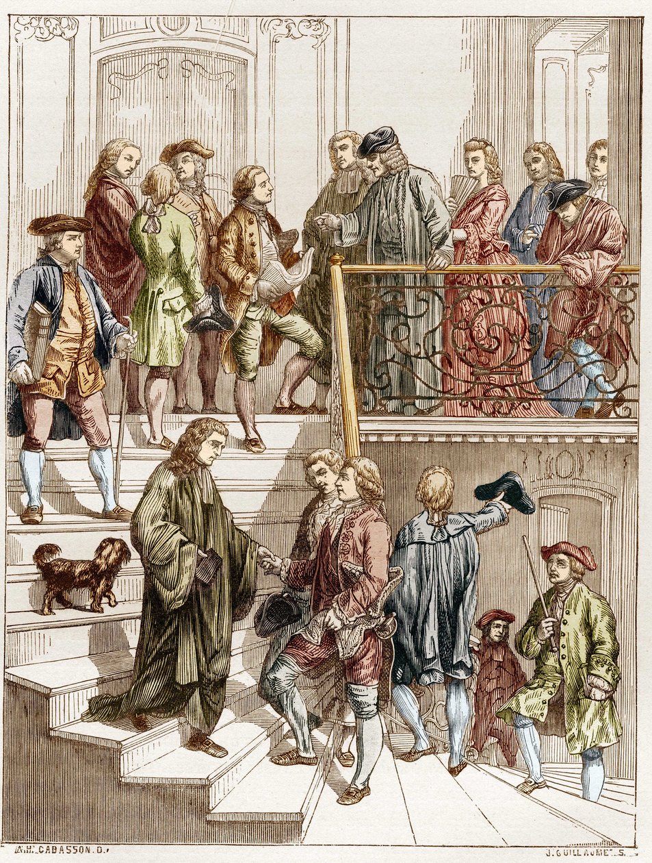 Los filósofos del siglo XVIII en la escalera de Voltaire (François Marie Arouet dit) de French School