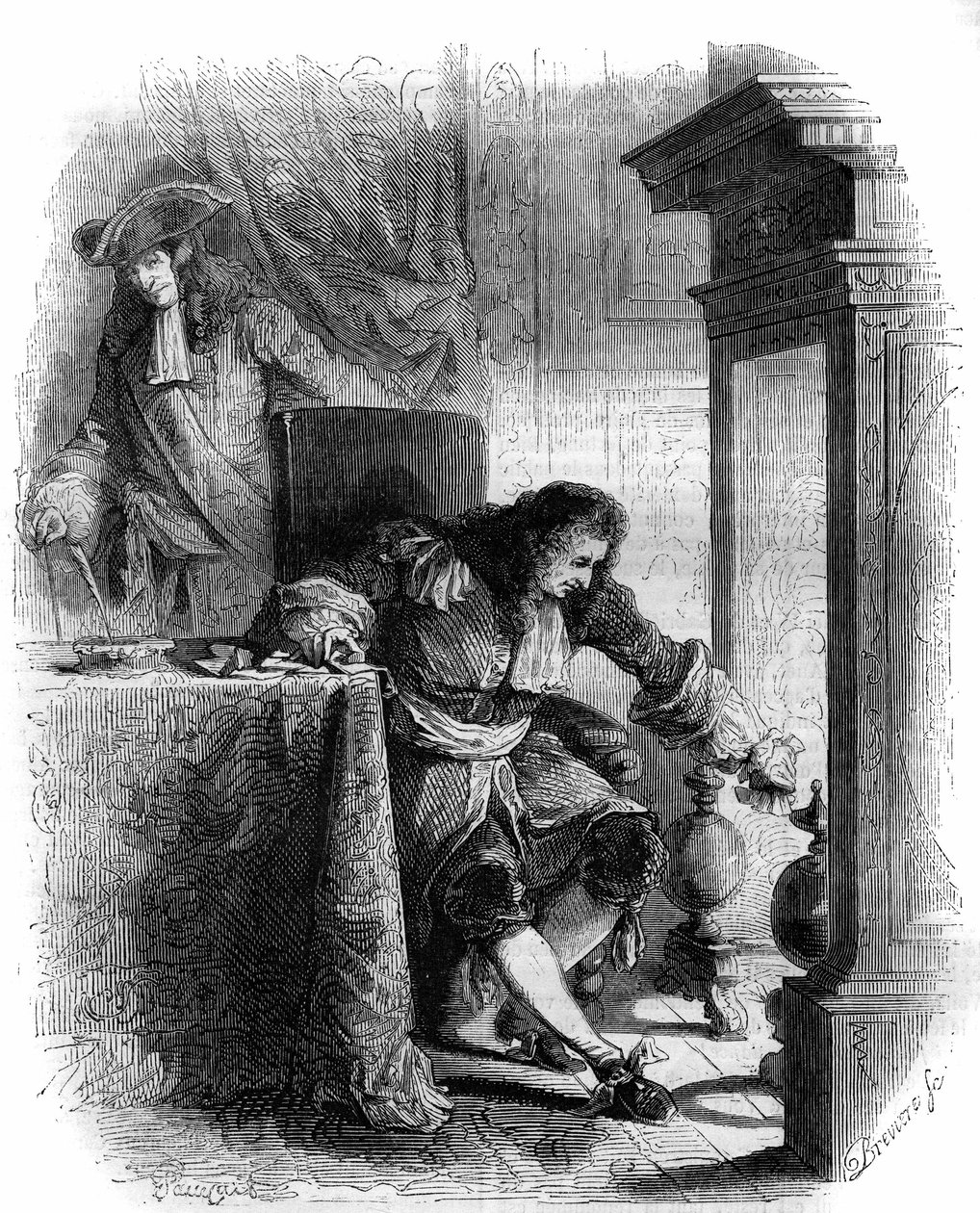 El dramaturgo Jean Galbert de Cammistron (1656-1723) correspondencia con el Duque Louis Joseph de Vendome (1654-1712). Grabado de 1856. de French School
