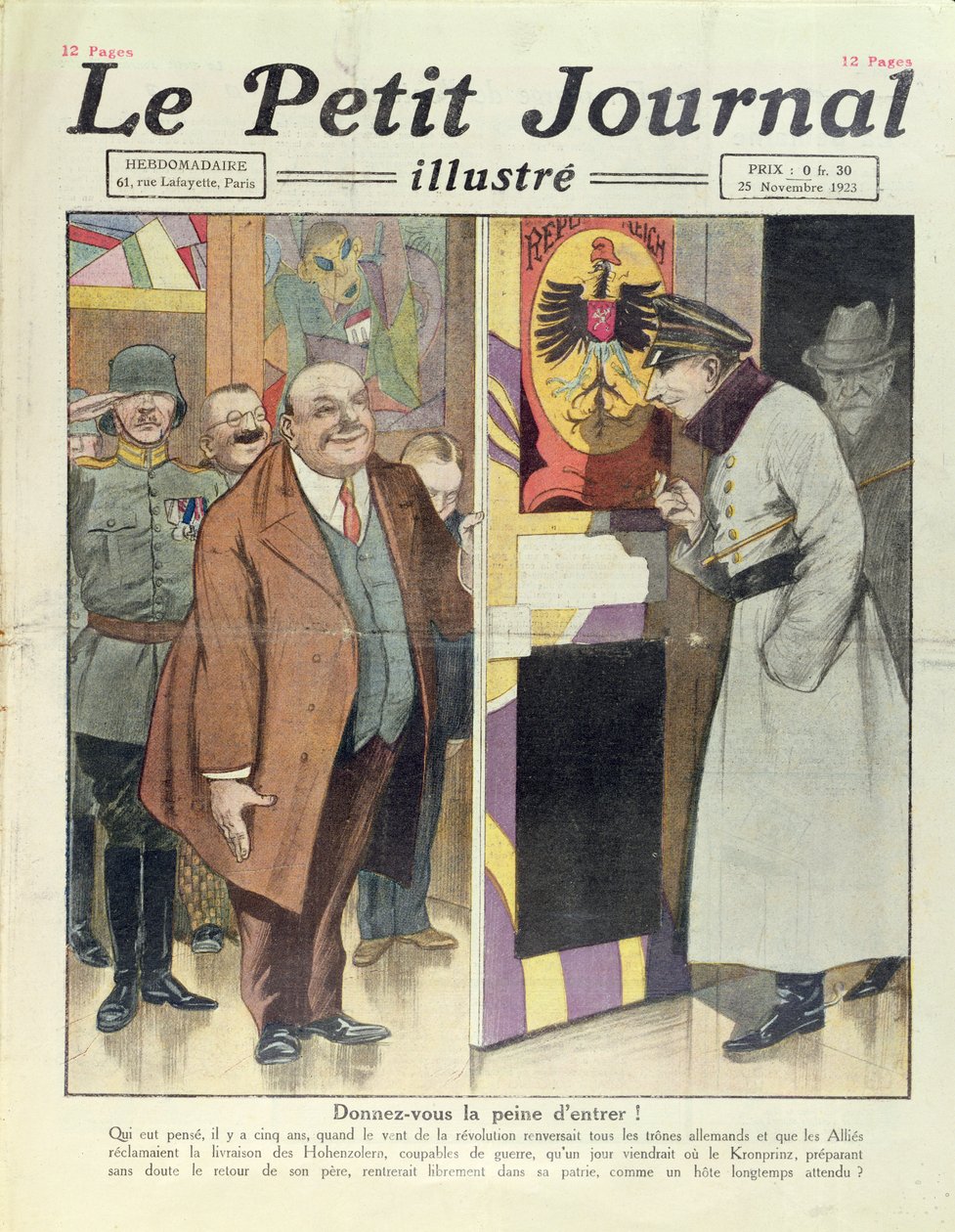 El posible regreso del príncipe heredero alemán, William Hohenzollern (1885-1951) a Alemania, de Le Petit Journal, 25 de noviembre de 1923 de French School