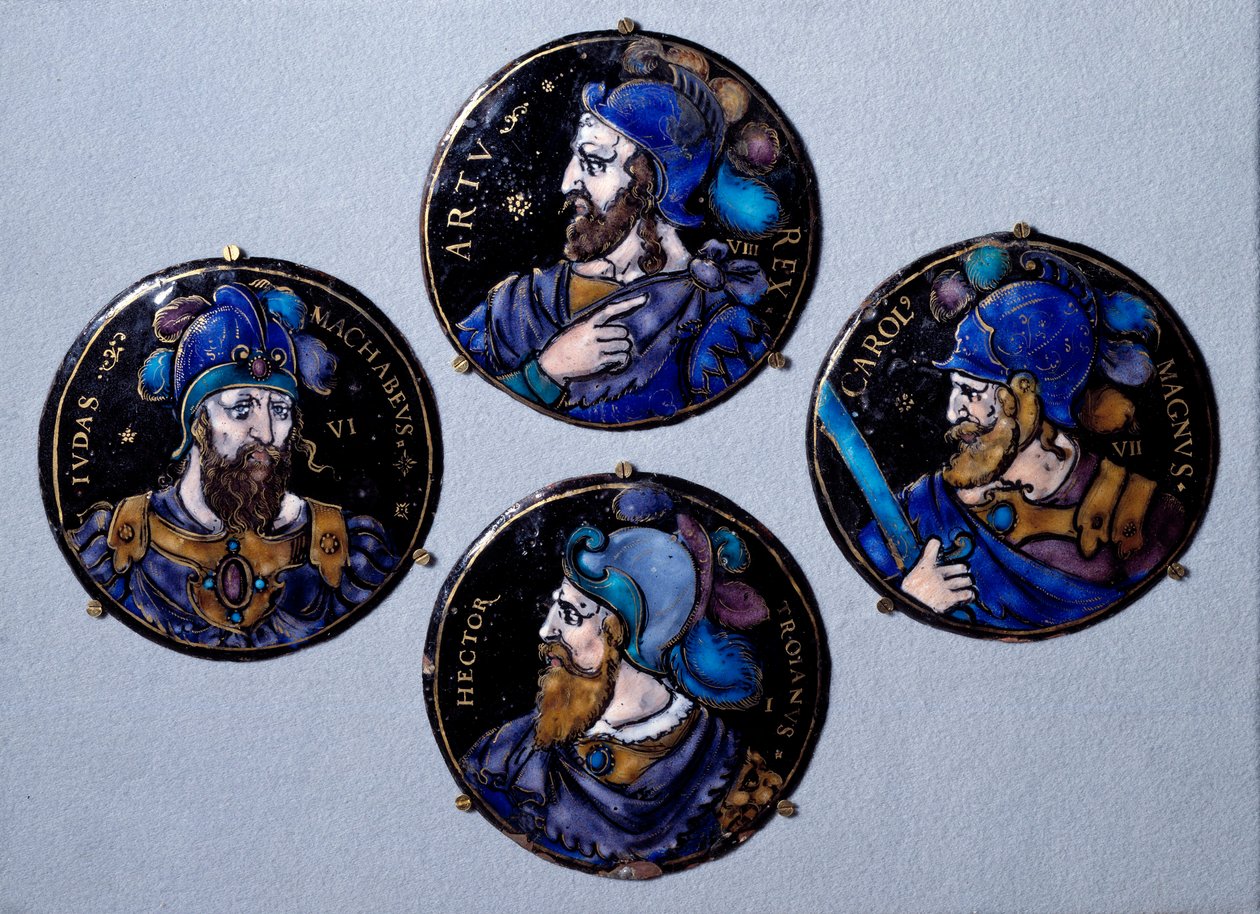 El valiente Héctor, héroe troyano, Judas Macabeo, apodado el martillo, sucesor de su padre Matatías al frente de la revuelta de los judíos contra la opresión de los Seléucidas, Carlomagno (742 - 814) de French School
