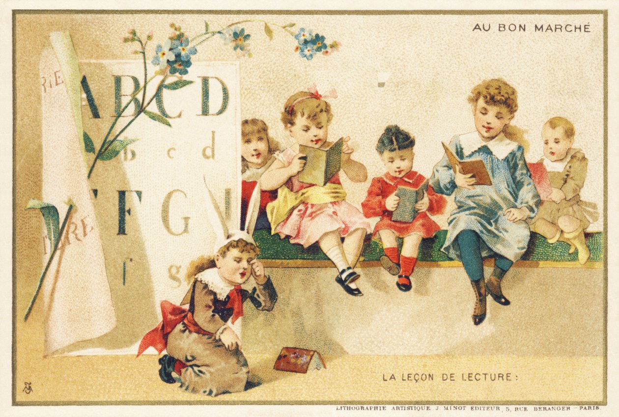 La lección de lectura, París, c.1900 (cromolitografía) de French School