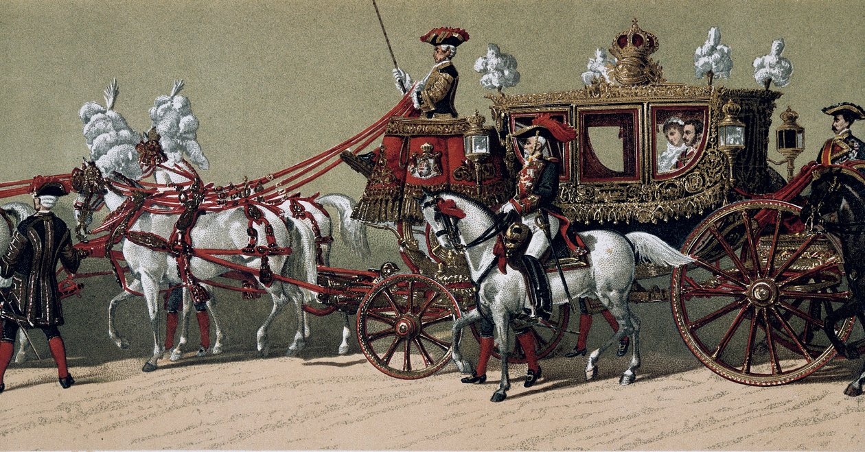 El cortejo real en el matrimonio del Rey Alfonso XII de España (1857-1885) y María Cristina de Teschen (1858-1929) en 1879 (pintura) de French School