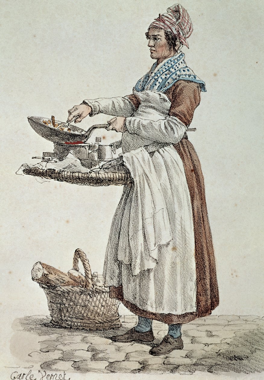 El vendedor de salchichas, grabado, Francia de French School