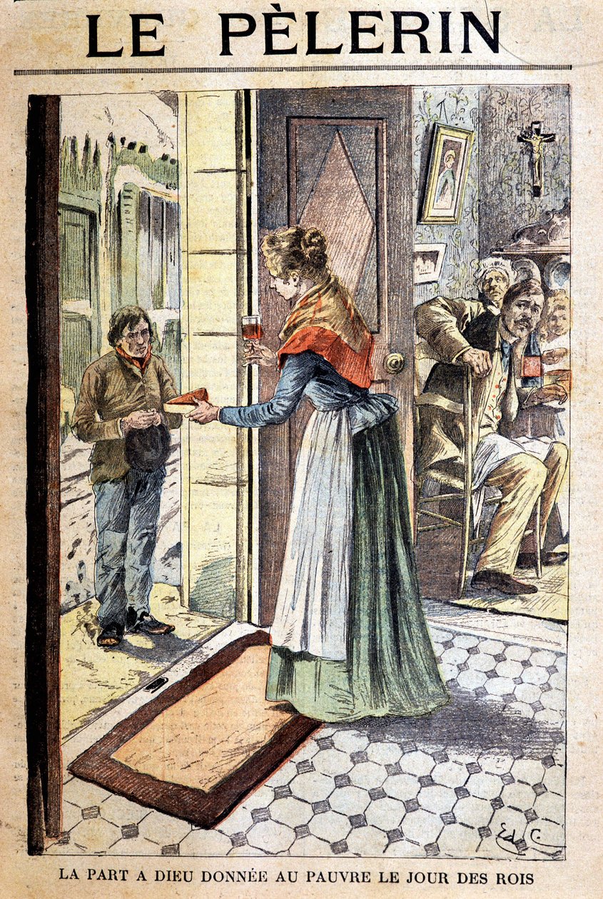 La parte de Dios dada a los pobres en el día de los reyes - en “Le Pelerin”, principios del siglo XX (grabado) de French School