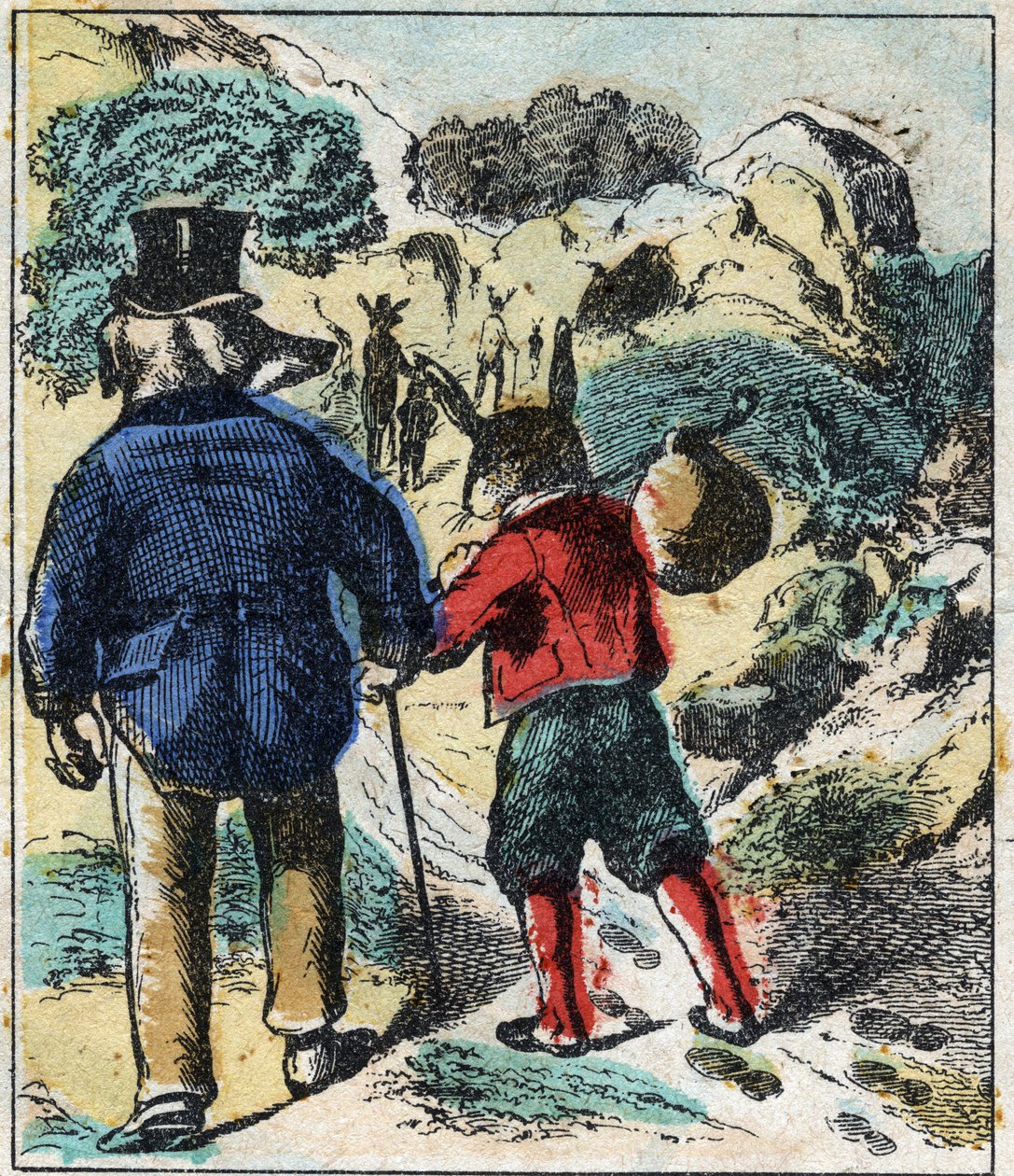 El león enfermo y el zorro. Fábulas de Jean de La Fontaine (1621-1695). Imagen de Epinal finales del siglo XIX. de French School