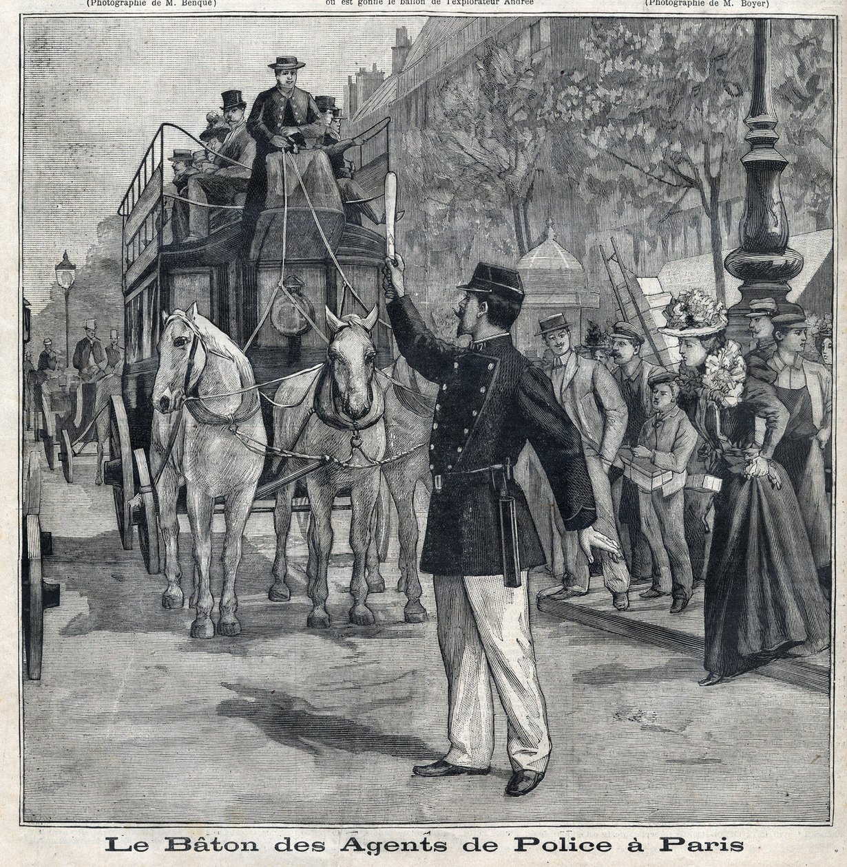 El bastón de los policías en París para regular el tráfico en las calles de la capital, en "Le Petit Parisien". de French School