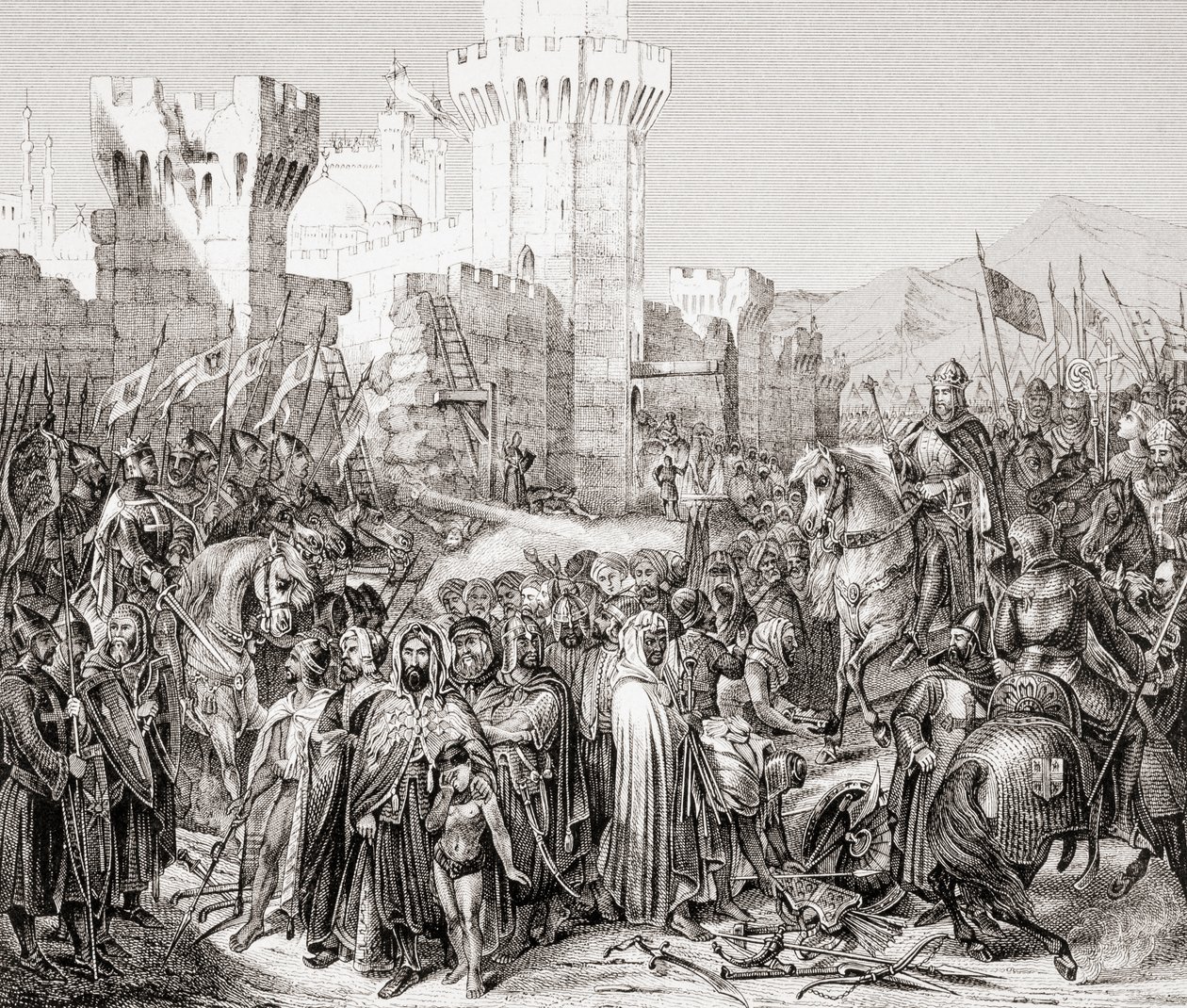 La rendición de Acre a Felipe II de Francia, llamado Felipe Augusto, durante la Tercera Cruzada, de L