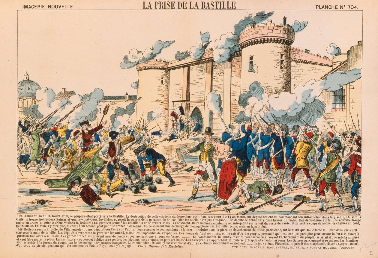 La toma de la Bastilla durante la Revolución Francesa el 14 de julio de 1789, publicada por Haguenthal, Pont-a-Mousson, 1840 de French School