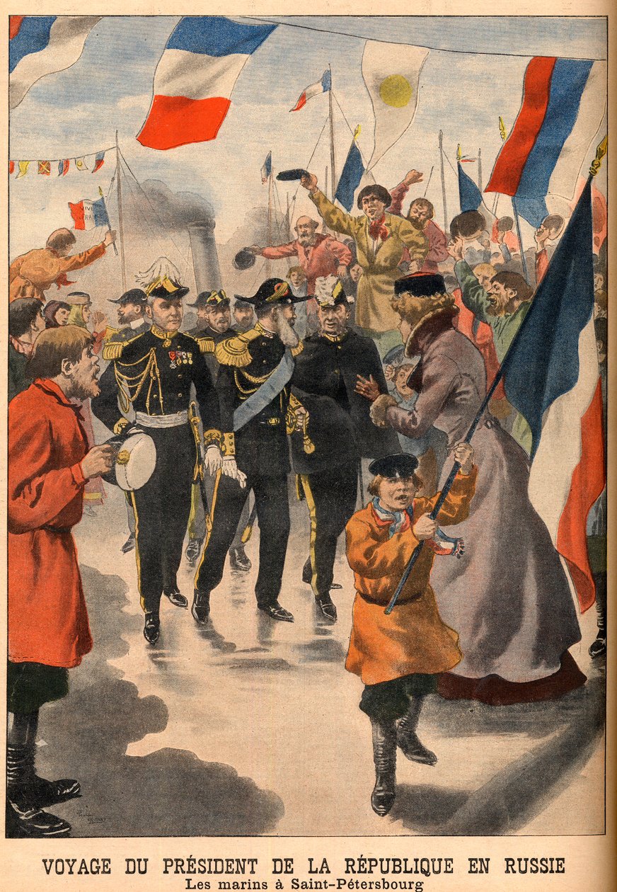 La visita del Presidente Loubet de Francia a Rusia - Viaje del Presidente de la República Emile Loubet a Rusia. Los marineros en San Petersburgo. Le Petit Journal, 8 de junio de French School