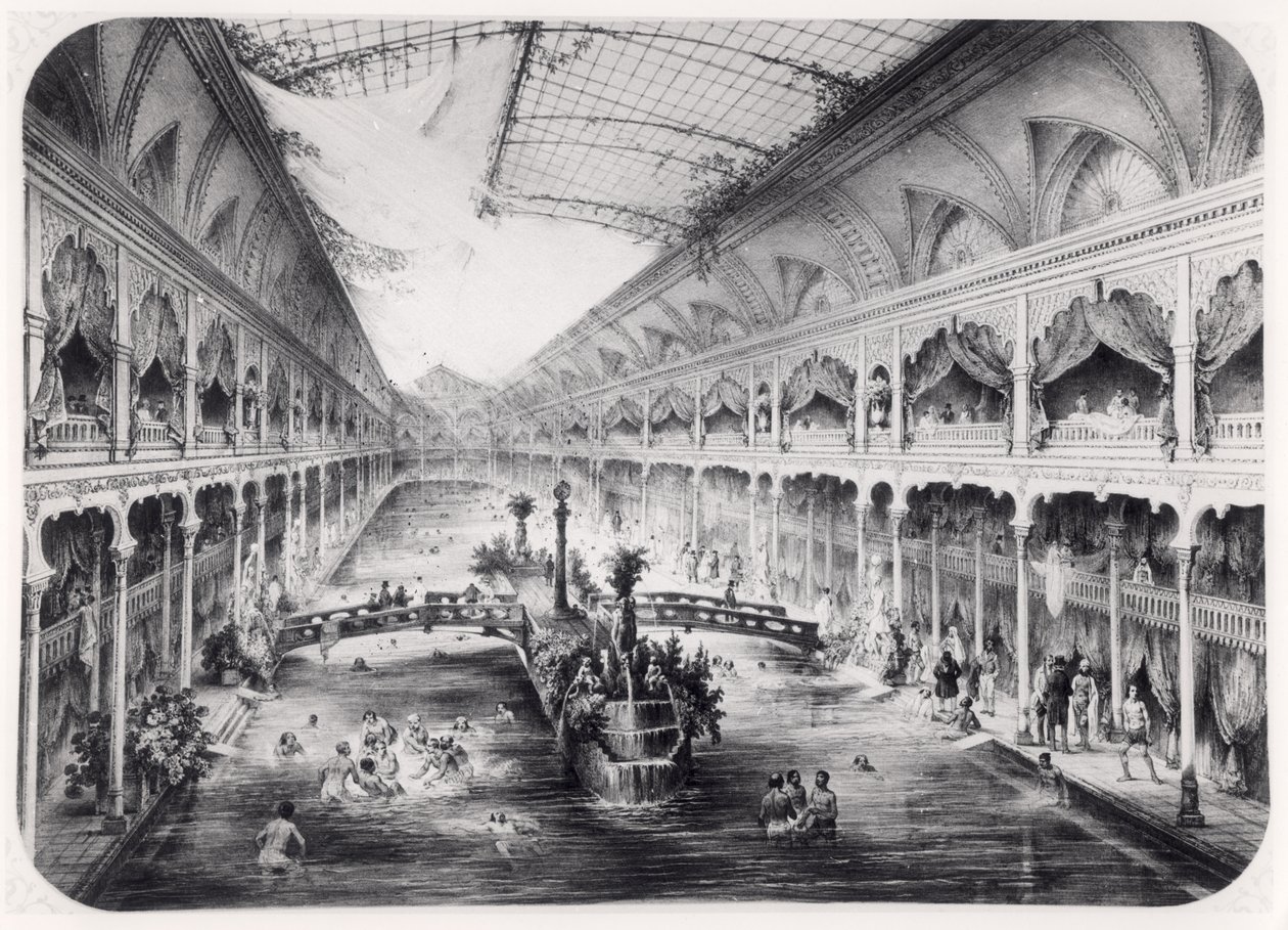 El gimnasio acuático de los Campos Elíseos en París, 1847 de French School
