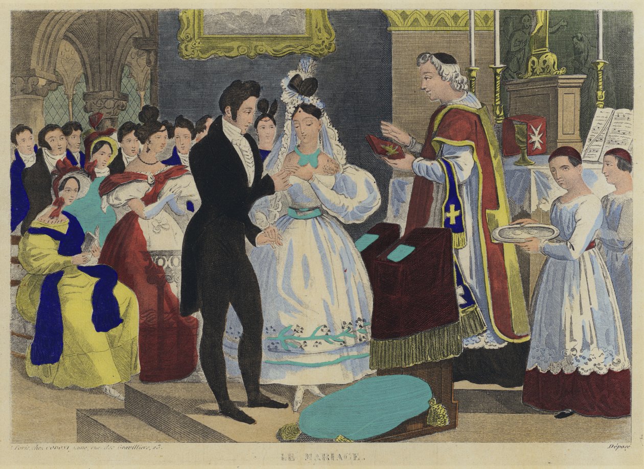La boda (litografía en color) de French School
