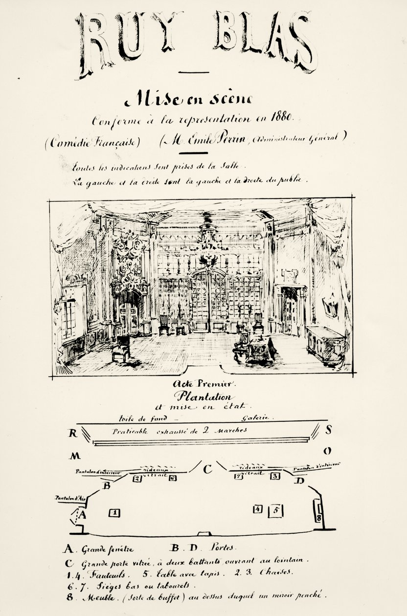 Programa de teatro para el Acto I de Ruy Blas (1838) por Victor Hugo (1802-85), 1880 de French School