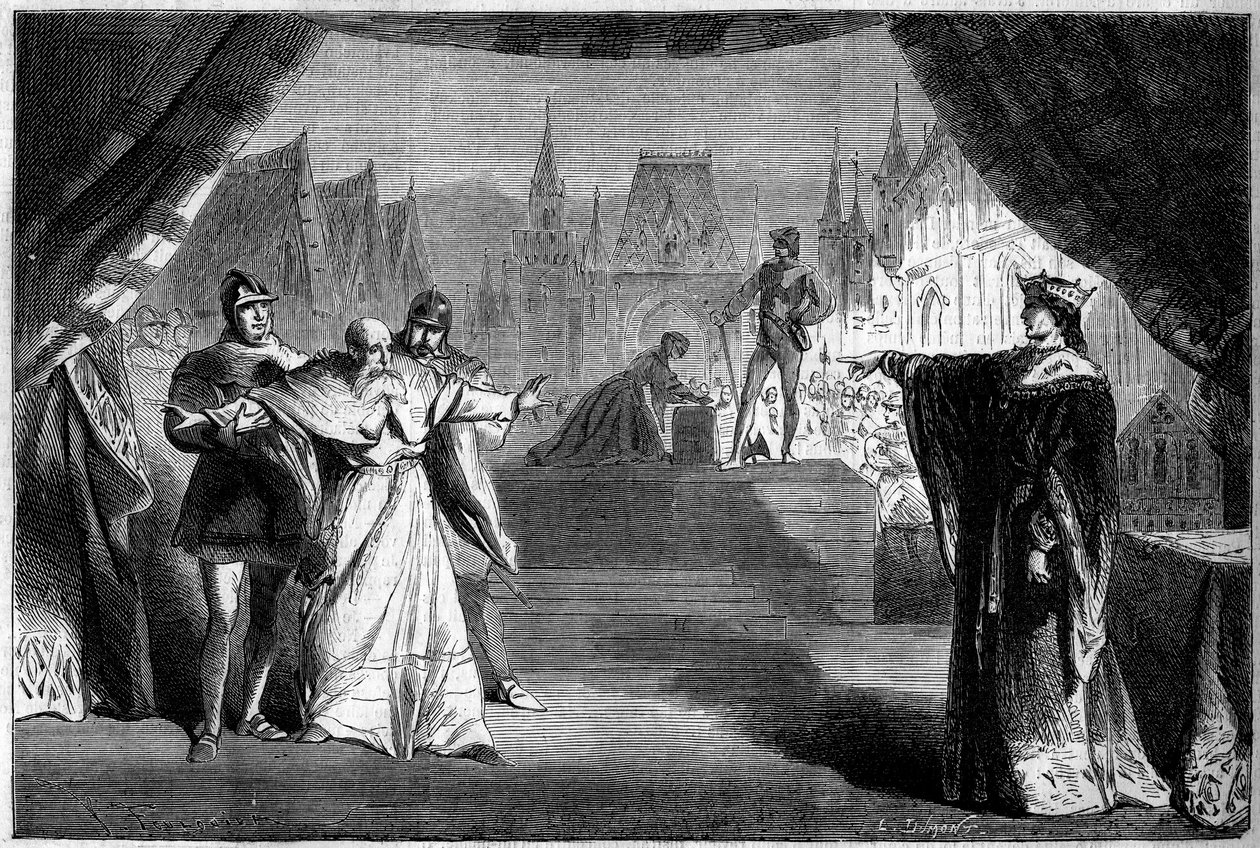 Representación teatral: Acto II escena siete de “La Hija del Juez Francés” de Adolphe Carcassonne (1826-1891). Teatro de Marsella de French School