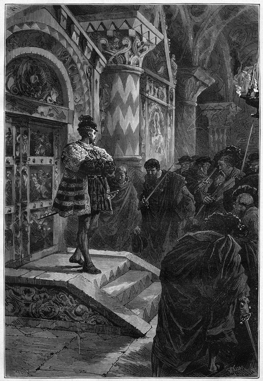 Representación teatral: "Hernani" de Victor Hugo (1802-1885), acto IV escena 4. París, Comédie Française de French School