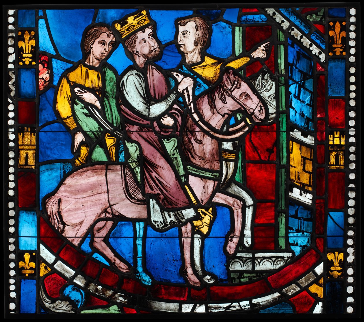 Teodosio llega a Éfeso, de una escena de la Leyenda de los Siete Durmientes de Éfeso, c. 1200-10 (vidrio de metal, pintura vítrea) de French School