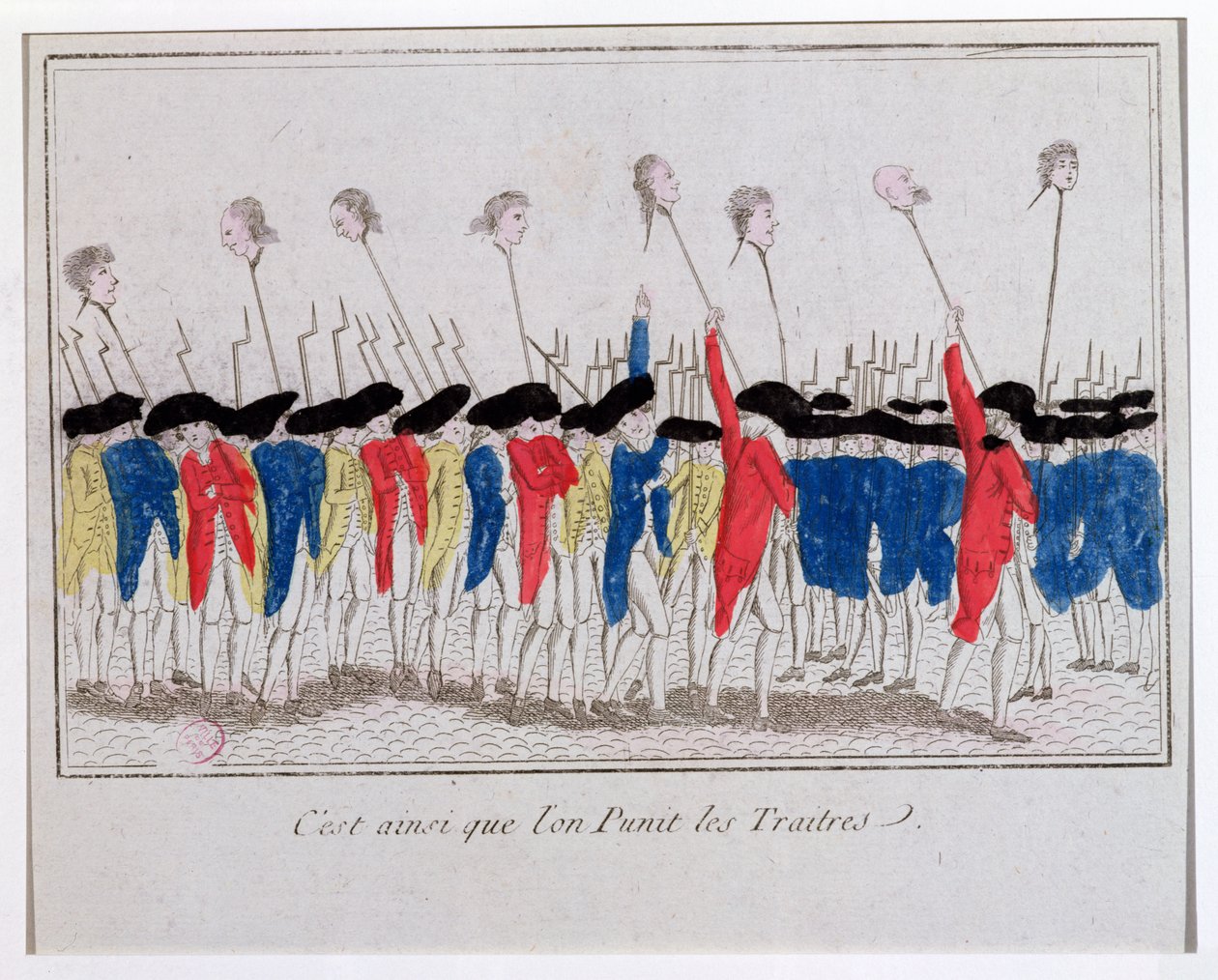 Así se castiga a los traidores, sans-culottes llevando las cabezas de los guillotinados, 1789 de French School