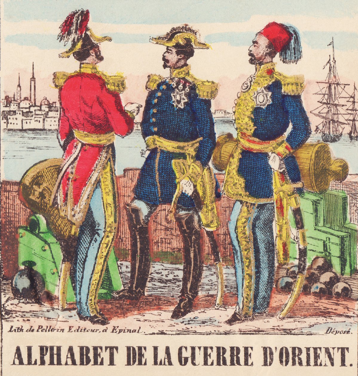 Tres generales: Lord Raglan, General en Jefe del Ejército Inglés, Pélissier, General del Ejército Francés y Omer-Pasha, General en Jefe del Ejército Turco de French School