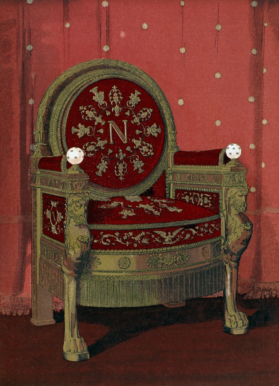 Trono de Napoleón I Bonaparte (1769-1821) Palais de Fontainebleau, ilustración del Dictionnaire de l