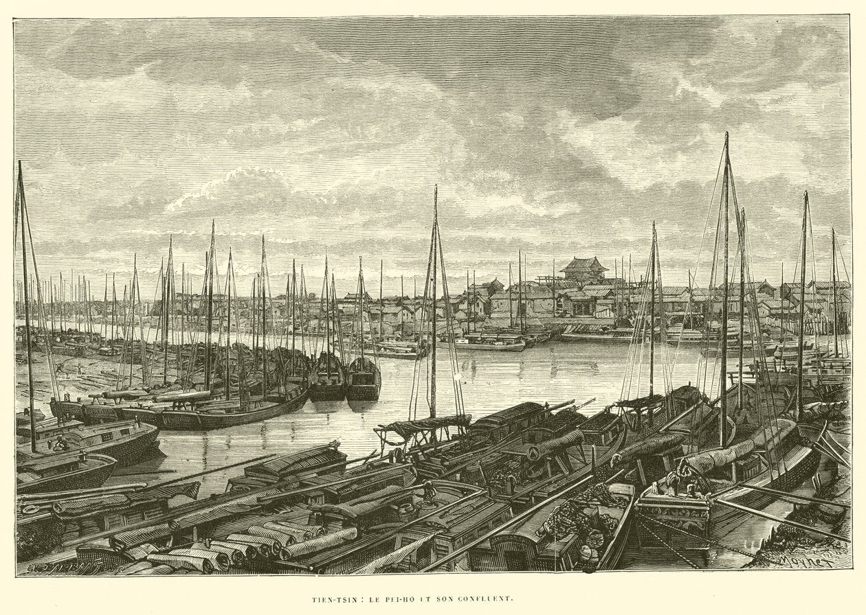 Tien-Tsin, el Pei-Ho y su confluencia (grabado) de French School
