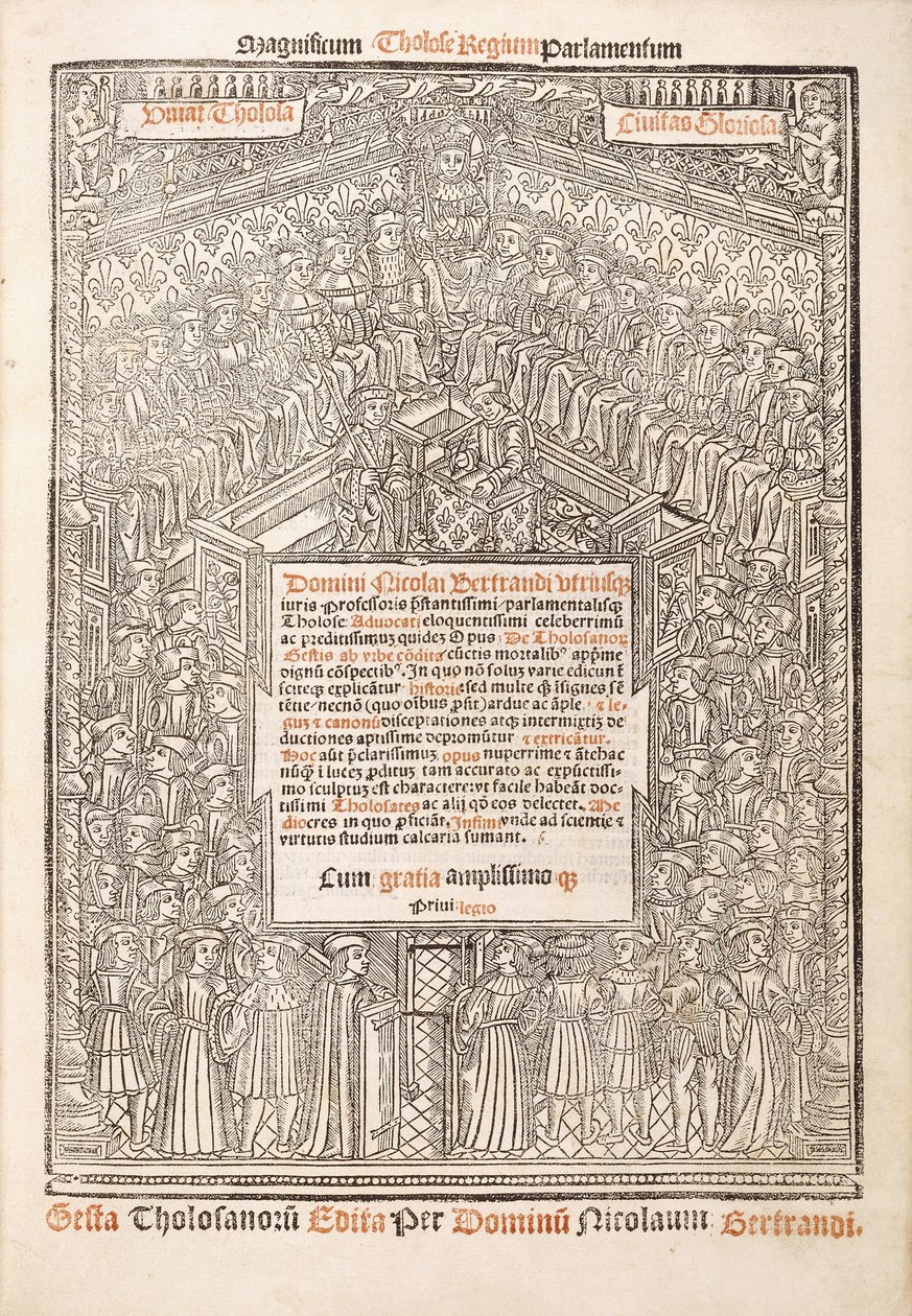 Página del título mostrando el Parlamento de Toulouse, 1515 de French School