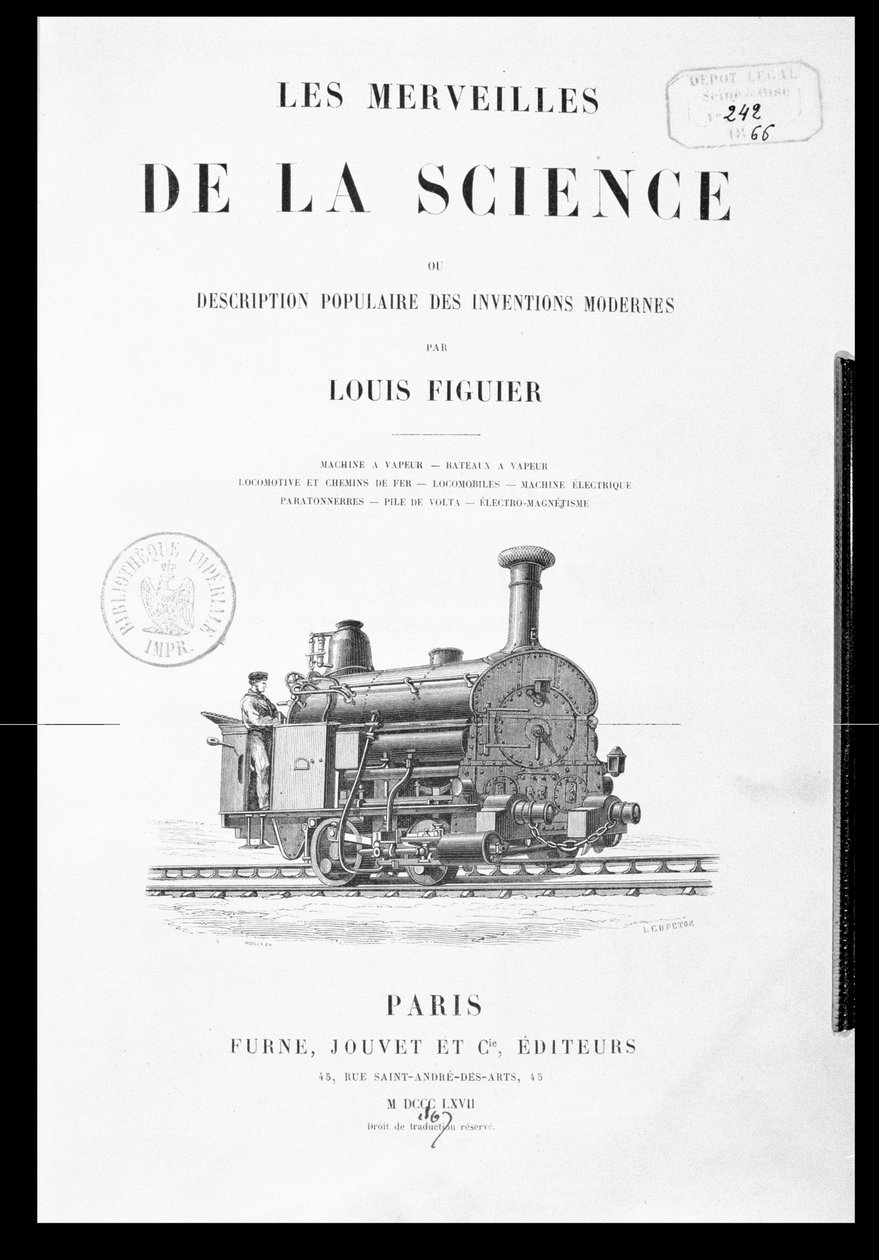 Portada de Las maravillas de la ciencia por Louis Figuier, publicado por Furne y Jouvet, 1867 de French School