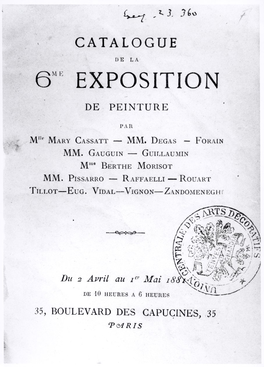 Página de título para el catálogo de la 6ª Exposición Impresionista, 1881 de French School