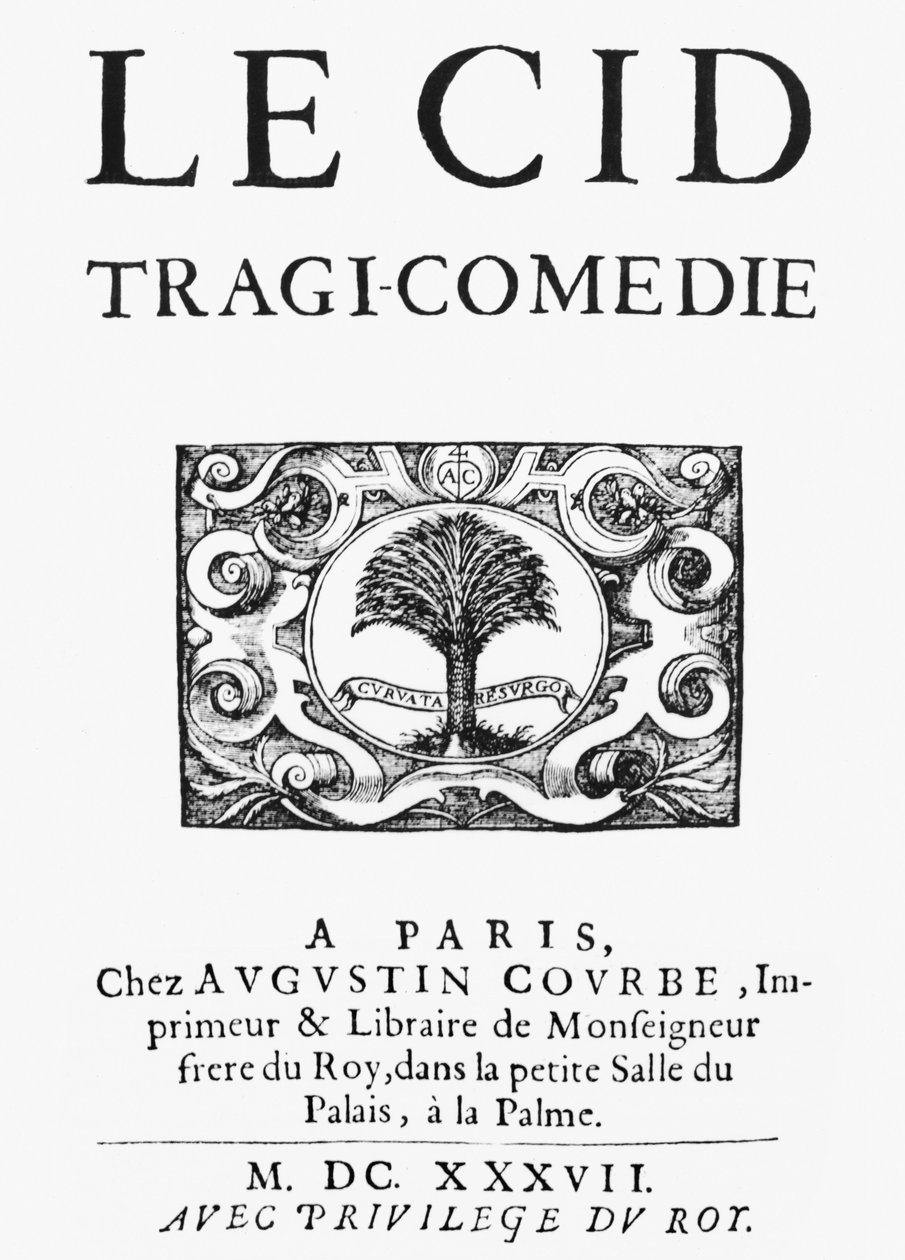 Página de título de Le Cid (1637) de Pierre Corneille (1606-84) publicado en 1637 de French School
