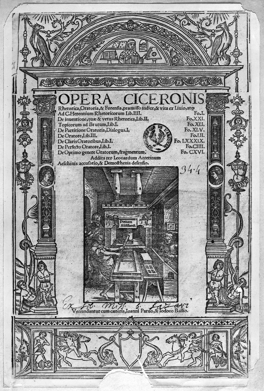 Página de título de Opera Ciceronis, publicada en 1520 de French School