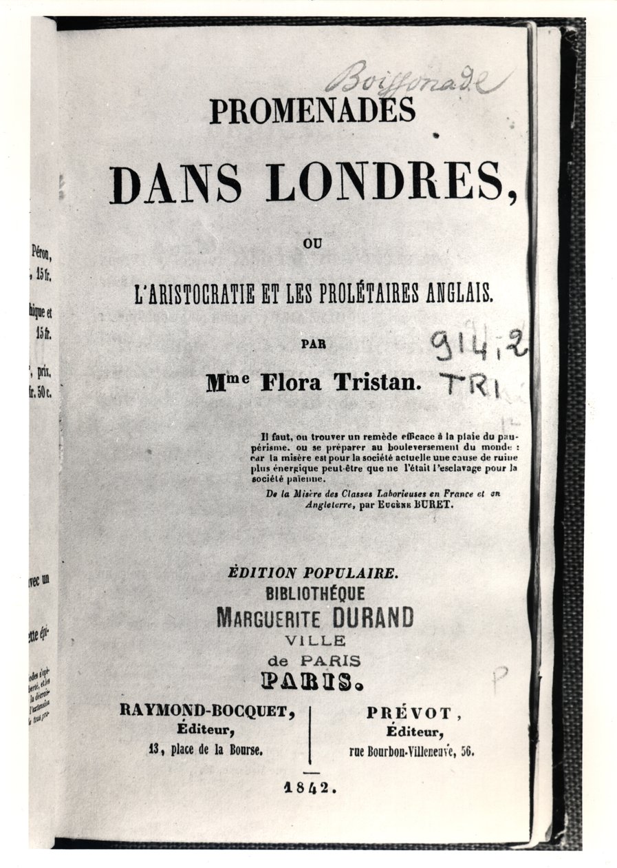 Portada de Promenades dans Londres por Flora Tristan (1803-44), publicada en París por Raymond-Bocquet et Prevot, 1842 de French School