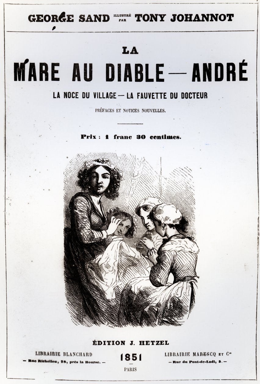 Página de título de La Charca del Diablo por George Sand, ilustrada por Tony Johannot, 1851 de French School