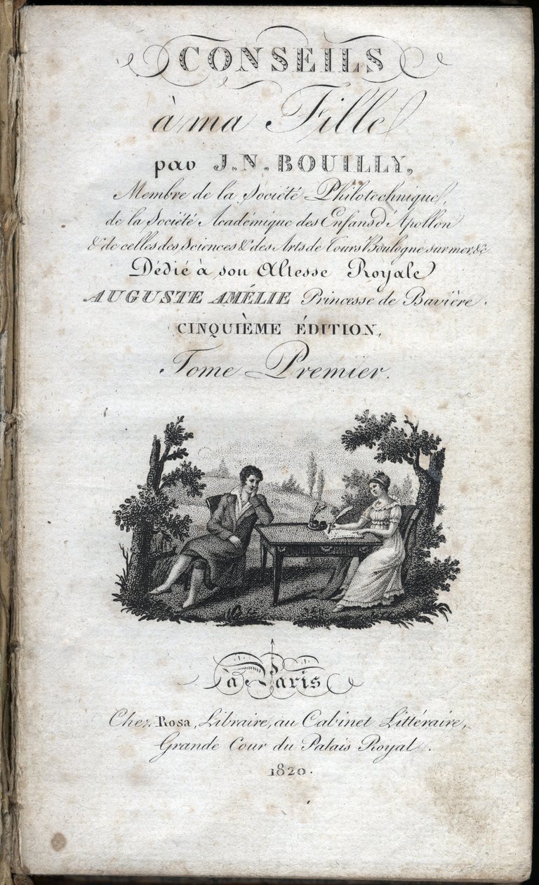 Portada de "Consejos a mi hija" de Jean Nicolas Bouilly (1763-1842). 1820. Colección privada. de French School