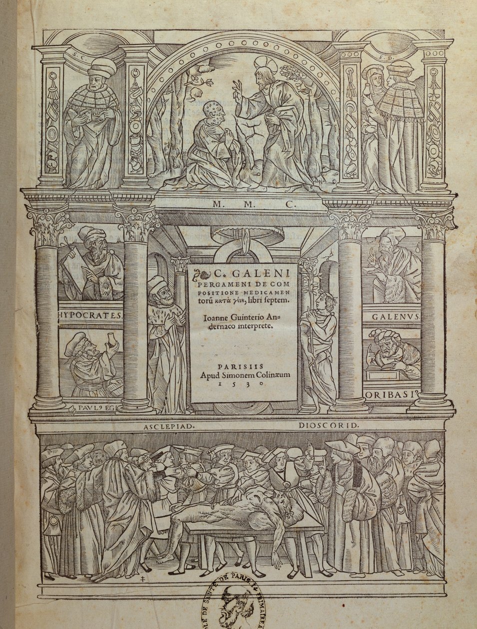 Portada de un libro de Galeno, publicado en París, 1530 de French School