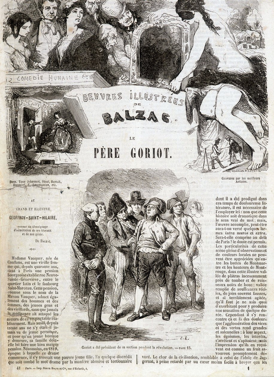 Portada de la edición original de la novela de Balzac “El Padre Goriot” en “Obras ilustradas de Balzac”: “Goriot fue presidente de la sección durante la revolución” de French School