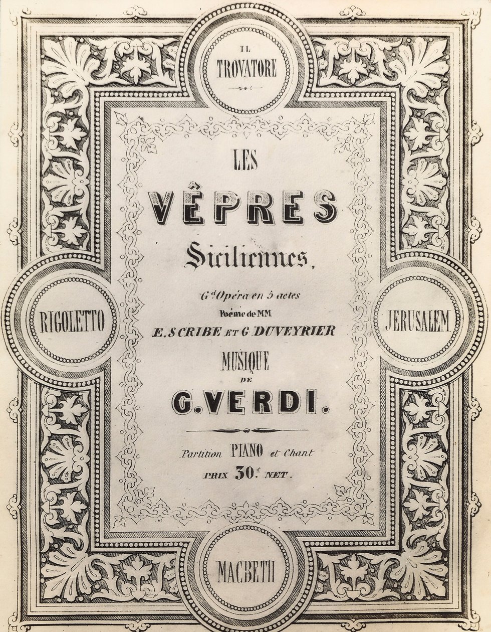 Portada de la partitura I Vespri Siciliani de French School