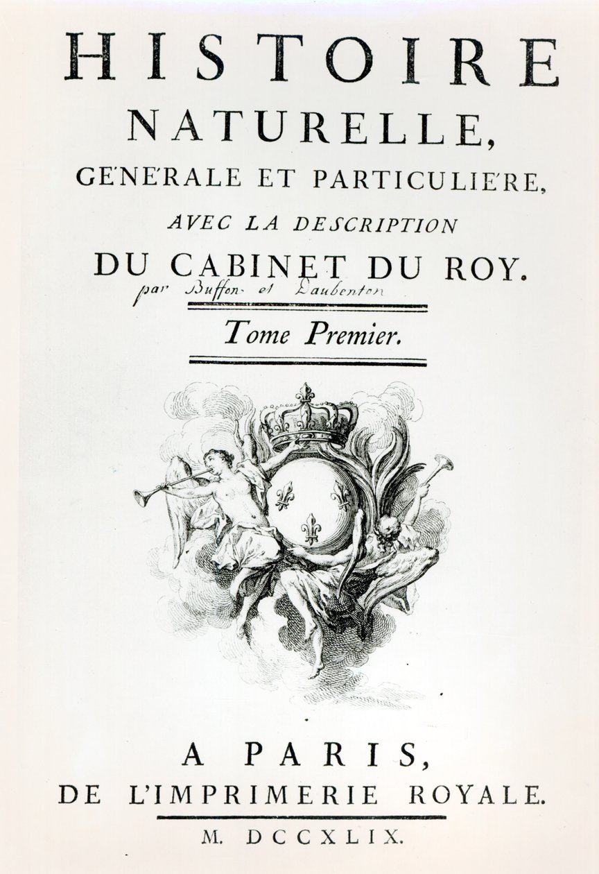 Portada de Histoire Naturelle, Generale et Particuliere por Buffon, París, 1749 de French School