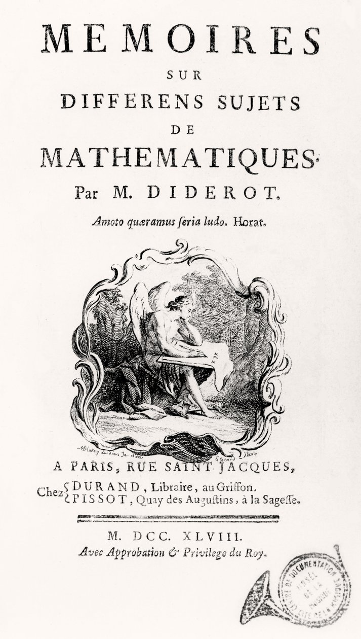 Portada de "Mémoires sur différens sujets de mathématiques", 1748 de French School