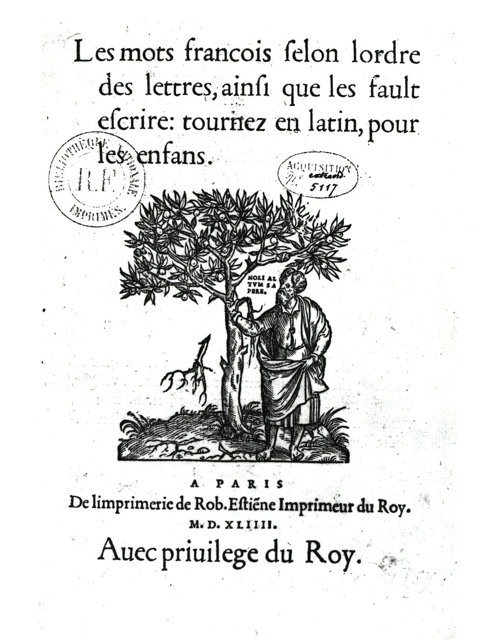Portada del primer diccionario francés-latín, 1544 de French School