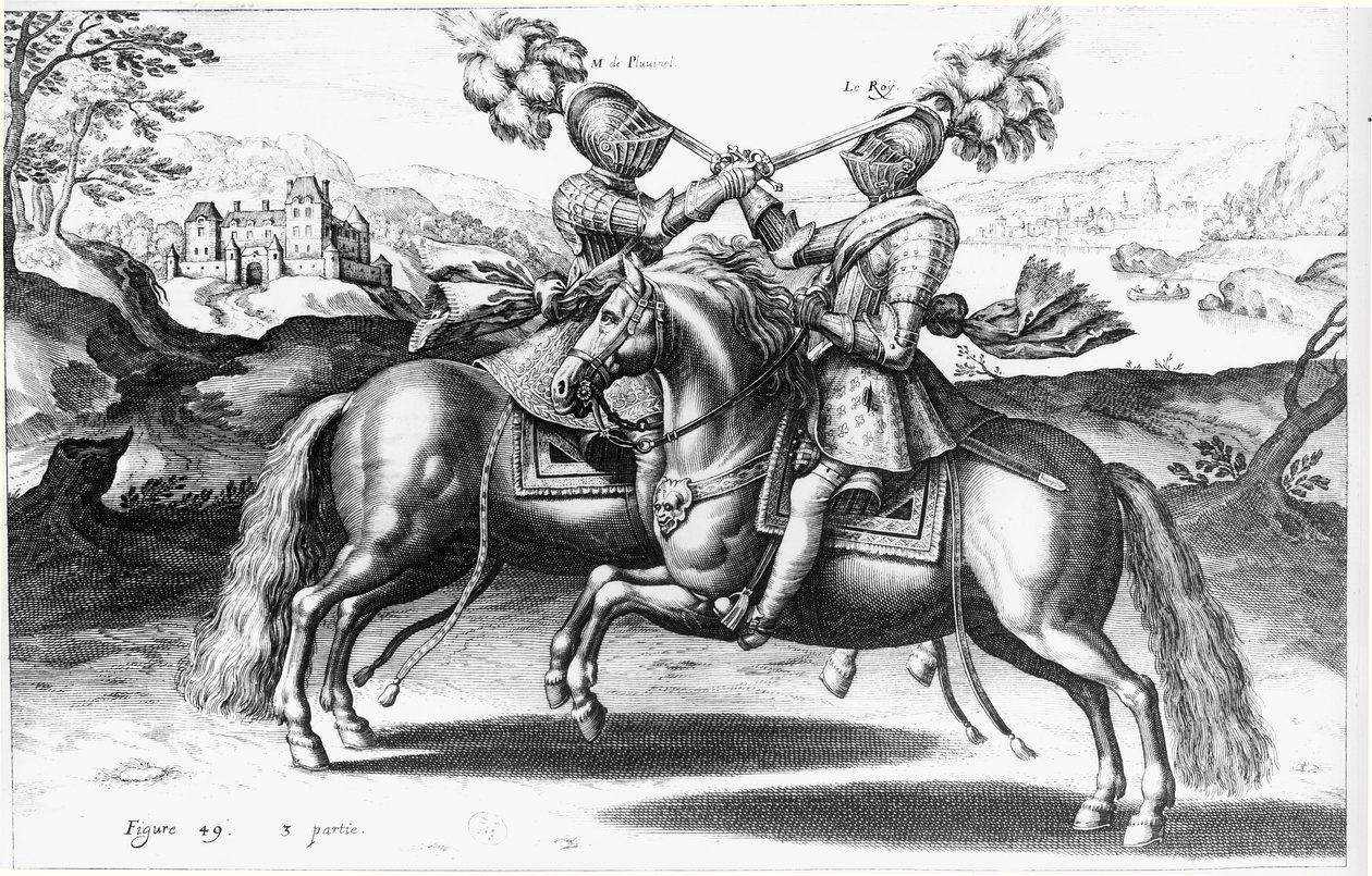 Escena de torneo entre Enrique IV (1553-1610) y Antoine de Pluvinel (1555-1620) de French School