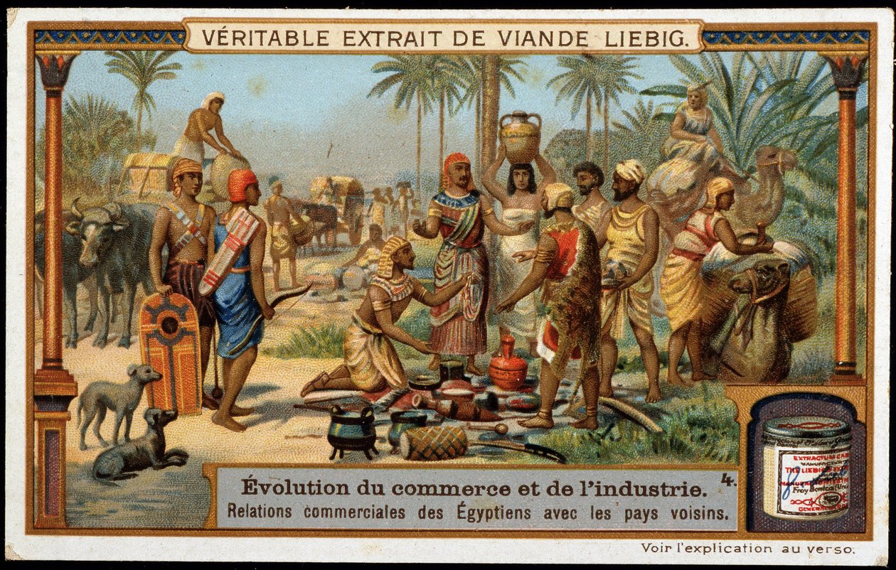 Desarrollo del comercio y la industria: Relaciones comerciales de Egipto con los países vecinos - Cromolitografía Liebig de French School