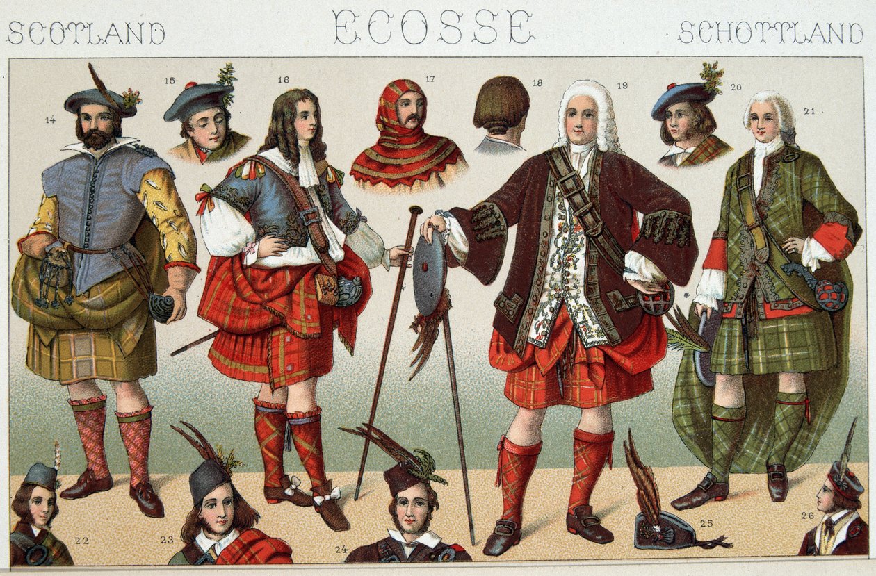 Trajes tradicionales escoceses - en “El traje histórico” por Racinet de French School