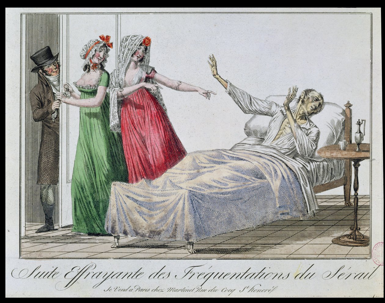 Consecuencia trágica de frecuentar burdeles, caricatura de un sifilítico, c.1800 de French School