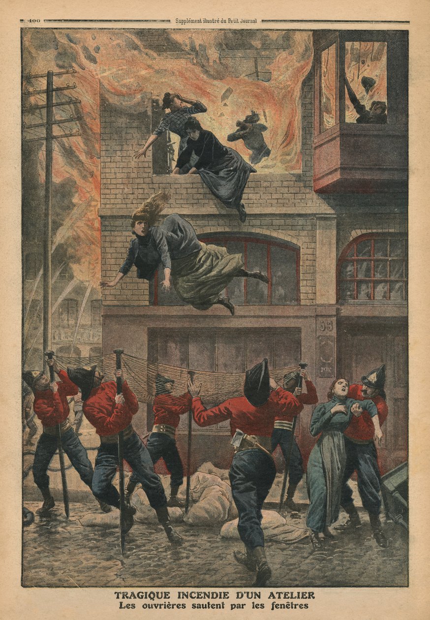 Incendio trágico en un taller en Newark, Nueva Jersey, ilustración de 