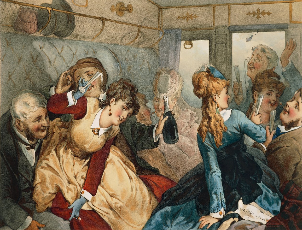 Tren de placer, ilustración para La Casa de Madame Tellier, por Guy de Maupassant (1850-1893) de French School