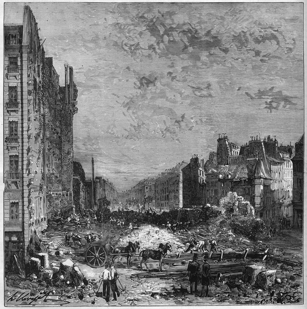 Transformación de París bajo el Segundo Imperio: Obras de los bulevares de Haussmann. Apertura del nuevo tramo entre la rue Hautefeuille y la rue de l