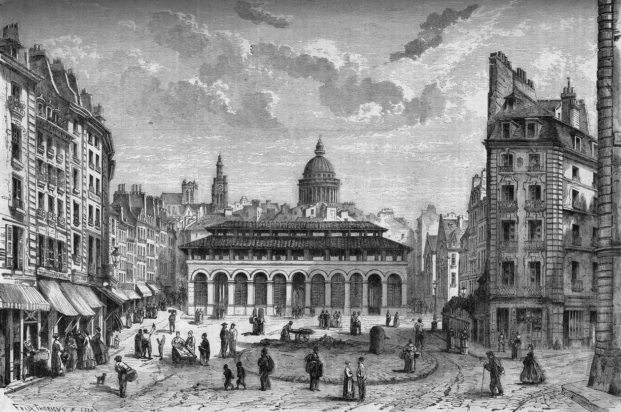 Transformaciones de París bajo el Segundo Imperio, París haussmanniano: vista del mercado de los Carmes y de la antigua plaza Maubert de French School
