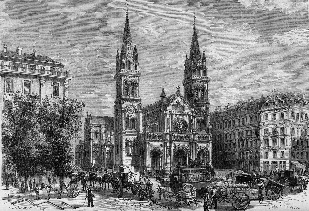 Transformaciones de París bajo el Segundo Imperio, París haussmanniano: vista exterior de la iglesia Saint Ambroise construida por Theodore Ballu (1817-1885) de French School