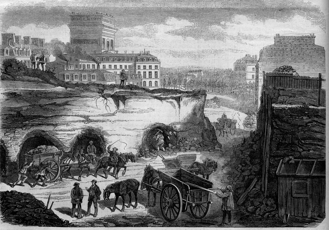 Transformaciones de París bajo el Segundo Imperio, París de Haussmann: apertura del bulevar du Roi de Rome (hoy, avenida de Kléber). Grabado en "Le Monde Illustré" n°276 del 26 de julio de 1862. de French School